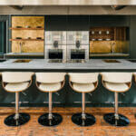 Industrial one-wall kitchen with island in Caesarstone 4033 Rugged Concrete
