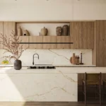Caesarstone Lioli Porcelain 535 Goldesse kitchen with island