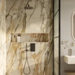 Caesarstone Lioli Porcelain 536 Antikella_412 Beige Cement in bathroom with cladding and flooring