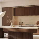 Caesarstone Lioli Porcelain 551 Travina kitchen with island