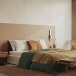 Caesarstone LIOLI Porcelain 412_BeigeCement bedroom with cladding and flooring