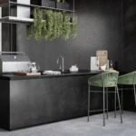 Caesarstone Lioli Porcelain 311 Graphite Metal Black Kitchen with island