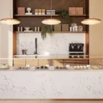 Caesarstone ICON Fusion 5105 Calacatta Dreamwave in white Store display space with island