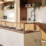 Caesarstone ICON Fusion 5105 Calacatta Dreamwave in white Store display space with island