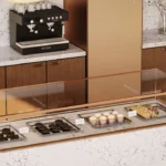 Caesarstone ICON Fusion 5105 Calacatta Dreamwave in white Store display space with island