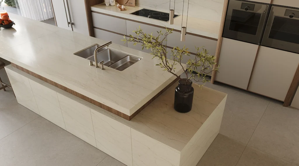 Caesarstone ICON 8250 Andes Trail beige modern kitchen with island