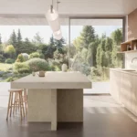 Caesarstone ICON 8252 Sedara beige modern one-wall kitchen with island