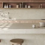 Caesarstone ICON 8252 Sedara beige modern one-wall kitchen with island