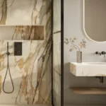 Caesarstone Lioli Porcelain 536 Antikella_412 Beige Cement in bathroom with cladding and flooring