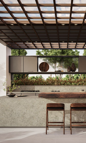 Caesarstone Porcelain Lioli 542 Mosstone outdoor kitchen